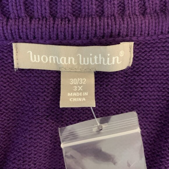 Woman Within Cardigan Sweater 3X 30 32 NWOT Purple Cable Knit Long Sleeve Button - Picture 2 of 13
